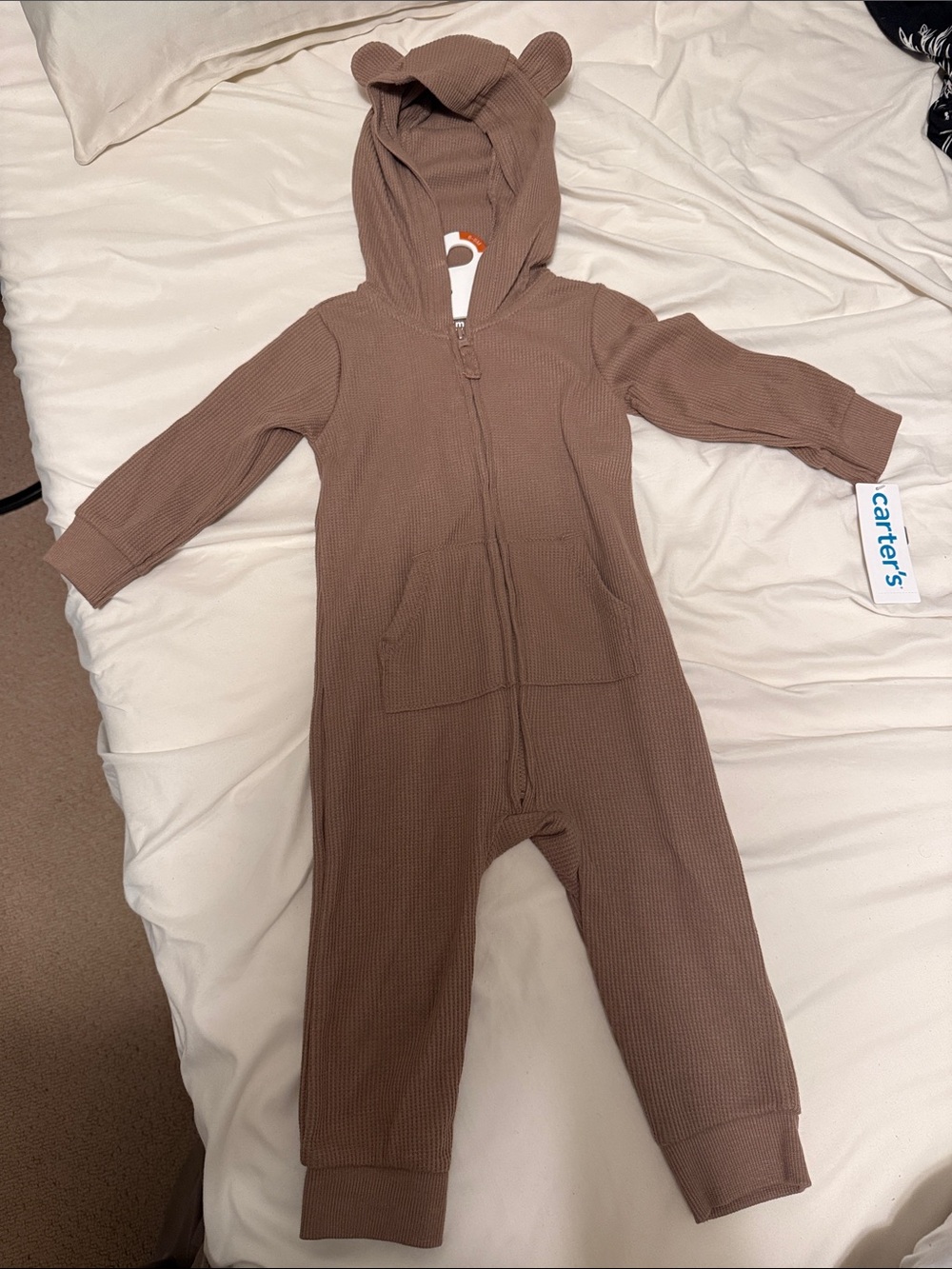 Carter's Brown Hooded Waffle-Knit Baby One-Piece with Ears